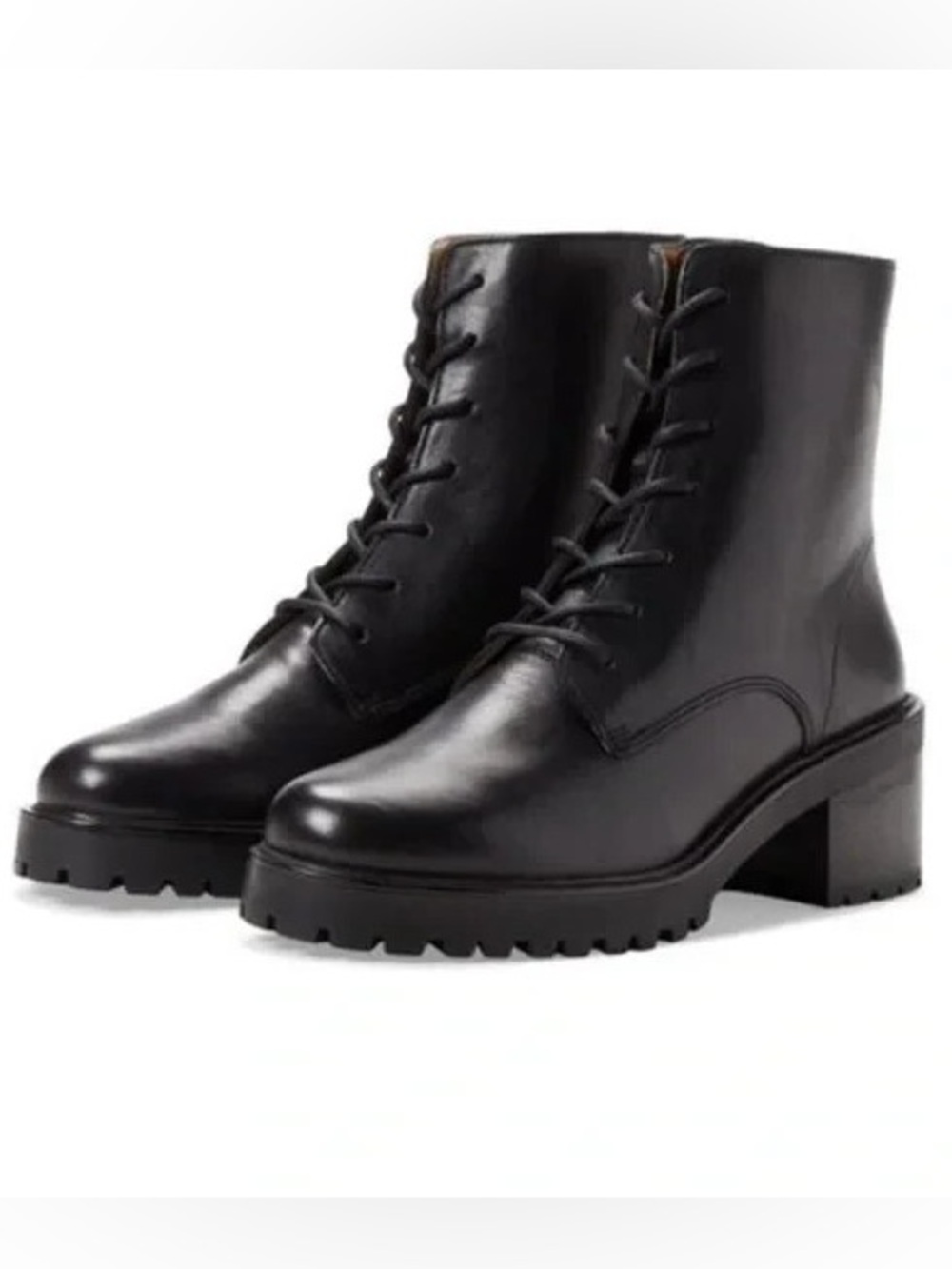 Madewell Bradley Lace Up Lugsole Boot Black Smooth Leather Combat Heeled 9.5